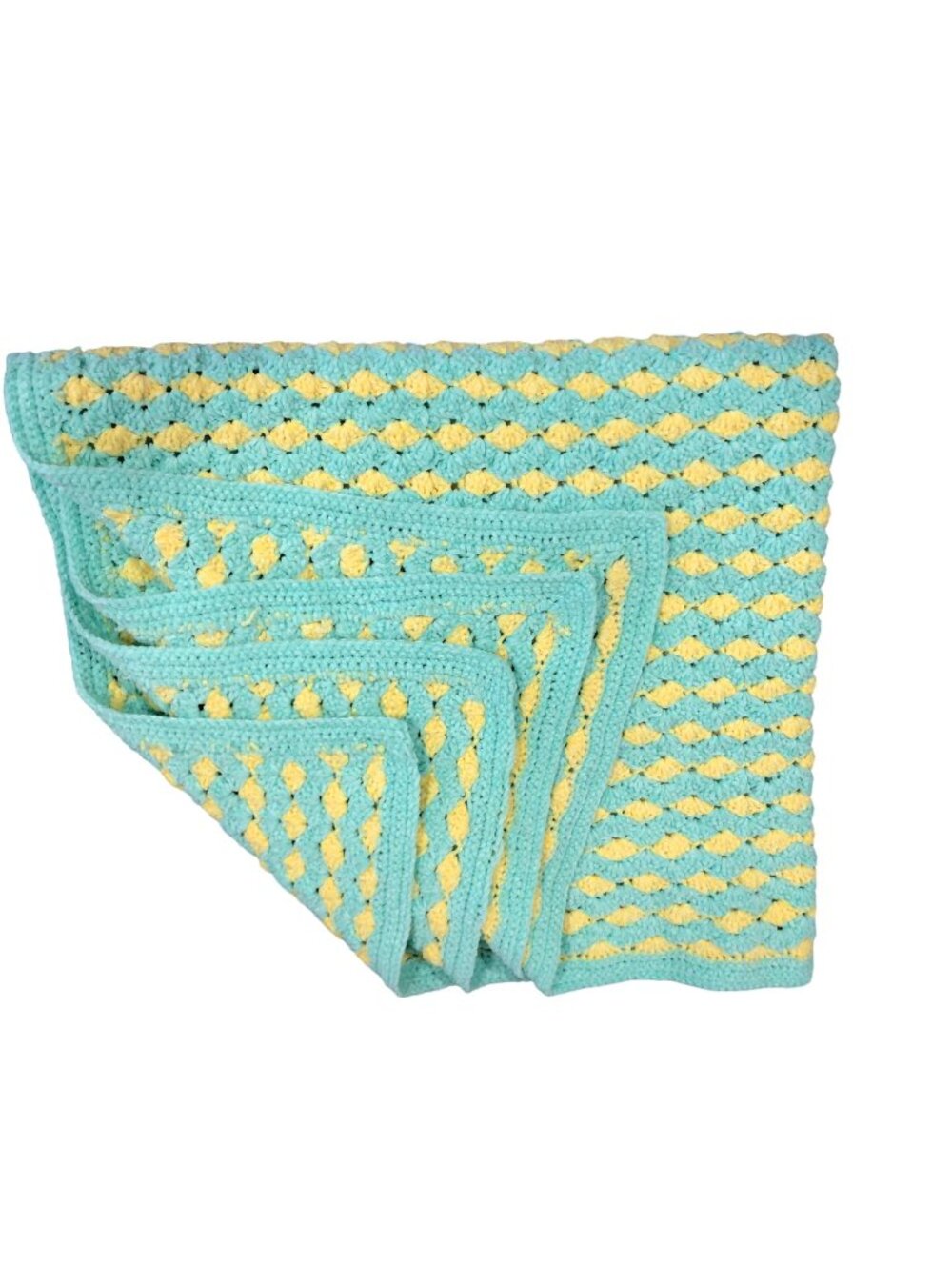 Handcrafted Crochet Baby Blanket Mint Green Yellow Soft 42x39